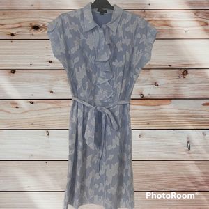 Tahari Arthur Levine Embroidered Blue Floral Tie Waist Dress 10P NWT